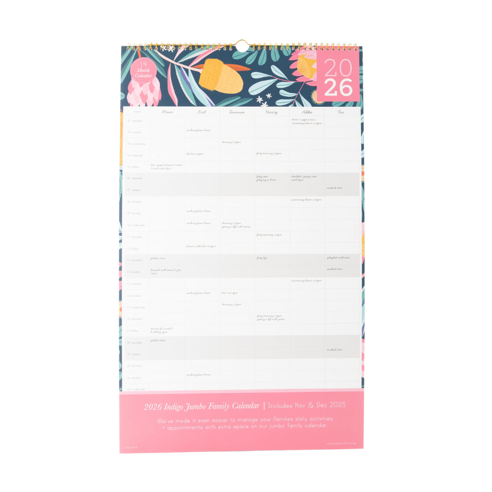 2026 Jumbo Family Calendar - Indigo